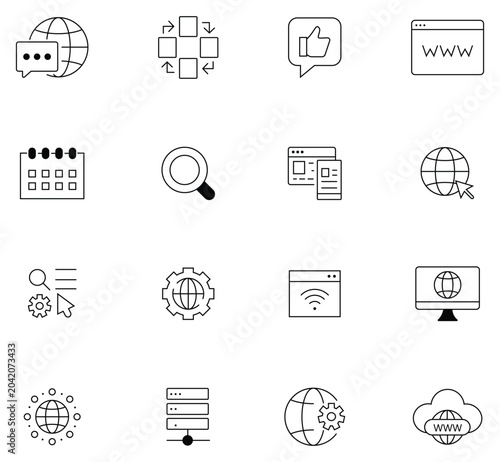 Collection of web site icon bundle set. Set of website line icons related development, app, template,  earth clip art, globe symbol software, network, hardware and more. Vector illustration