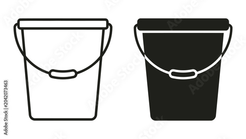 Foto Plastic cleaning bucket with handle in outline and solid vector icon format for