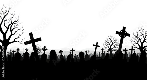 Konstfotografi Silhouette of graveyard with crosses.
