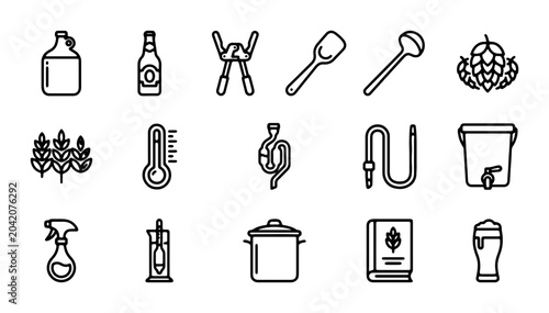 Obraz na płótnie Home Brewing Equipment Icons, Beer Making Tools Set, Craft Beverage Production V