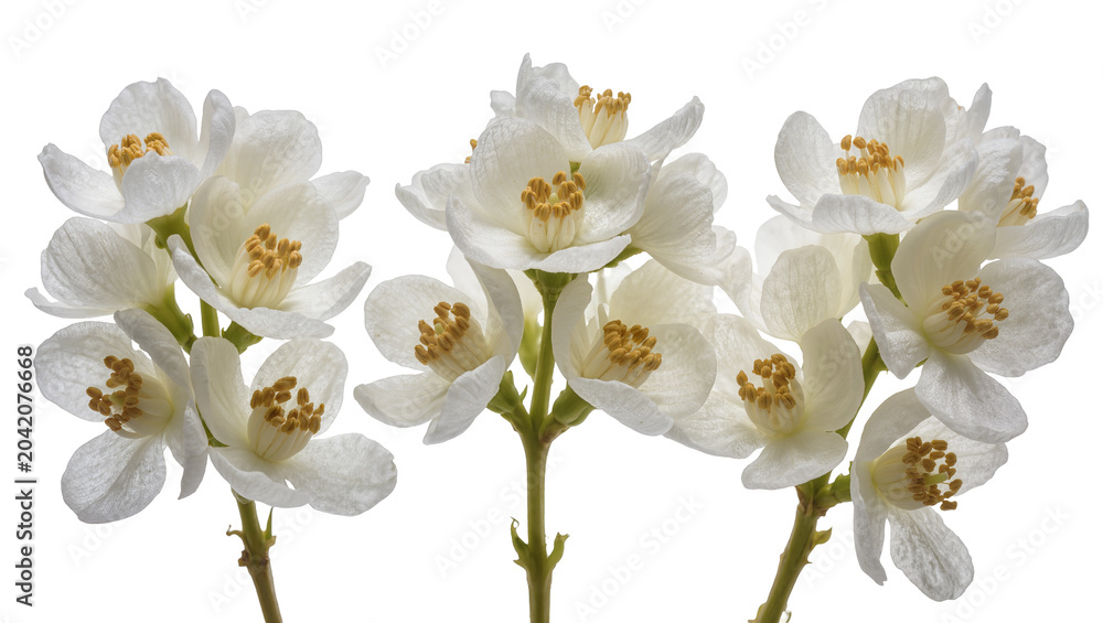 Fototapeta premium White Jasmine Flowers with Yellow Stamens on Stems