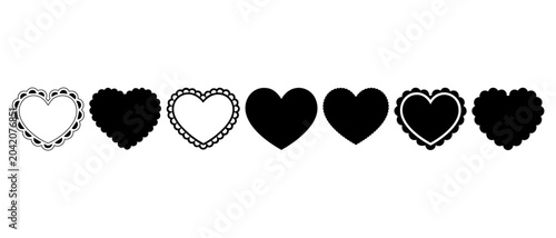 Tableau sur toile Scalloped Edge Heart Shapes Set with Cute Vintage Frill Ornaments, Fabric Lace S