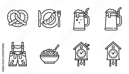 Photos Bavarian Icons: Oktoberfest Food, Drink, and Culture Vector Set