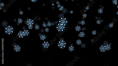 Snowflakes falling slowly from the sky. Falling snowflakes animation. Winter background. Winter seasonal scene. Transparent background with alpha channel