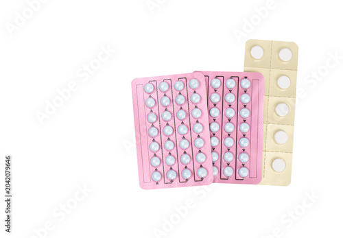 Fotografie Medication and hormone pills for transgender and menopausal woman on white background in healthcare context during transition or menopause treatment for endocrine balance and wellness support