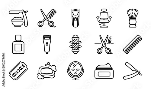 Tableau sur toile Barber Shop Icons Set, Vintage Hair Salon Tools, Retro Grooming Equipment, Black