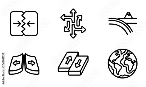Bild auf Leinwand Tectonic Plate Movement Icons, Earth Science Symbols, Geology Diagrams, Vector S