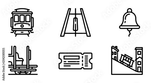 Foto Funicular Icons, Cable Car Set, Vintage Tram, Steep Hill Transport, Bell, Ticket