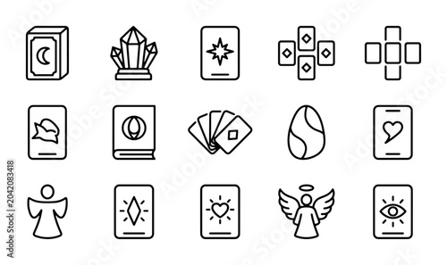 Foto Tarot Card Icons, Crystal Icons, Angel Icons, Fortune Telling Vector Set
