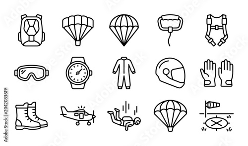 Canvastavla Skydiving Gear Icons, Parachute Equipment Set, Extreme Sports Vector Symbols, Ad