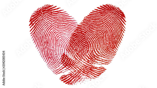 Red fingerprint forming a heart shape