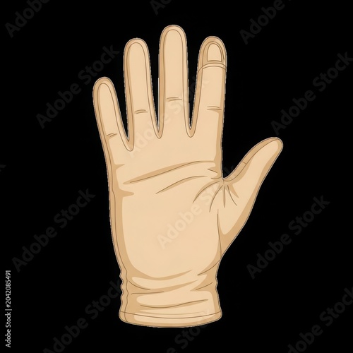Hand showing five fingers, raised palm, isolated on black background.