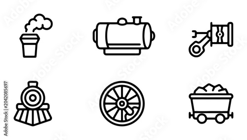 Bild auf Leinwand Steam Engine Icons, Vintage Train Elements, Industrial Machine Parts, Retro Tran