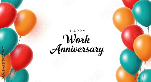 Colorful balloons with happy work anniversary text