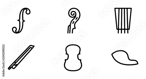 фотографія Violin Elements Vector Icons, Musical Instrument Parts, Orchestra Symbols, Class