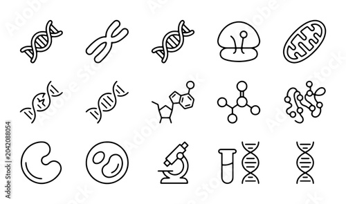 Foto DNA, Chromosome, Cell Icons: Biology Science Vector Graphics Set