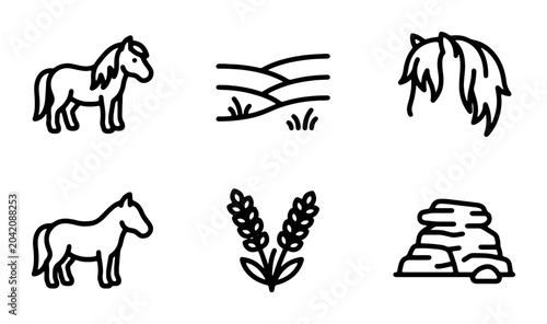 Foto Pony Icons, Horse Graphics, Rural Landscape Elements, Farm Icons, Nature Icons,