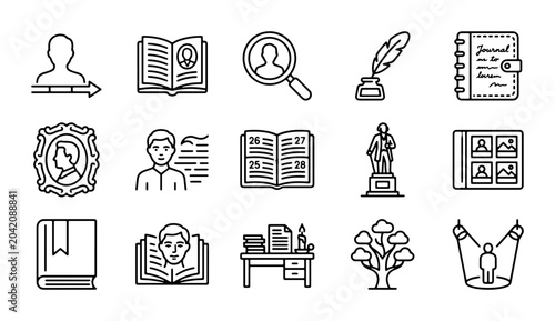 Tableau sur toile Genealogy Icons Set: Family Tree, History Research, Ancestry, Biography, Heritag