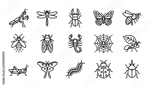 Cuadro en lienzo Insect Icons Set, Vector Graphics Collection: Butterfly, Bee, Scorpion, Spider,