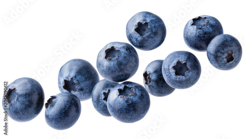 Schilderij op canvas Scattered fresh blueberries with visible calyx