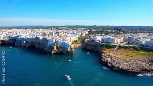 Polignano a Mare - Italy, Apulia - rising aerial view
