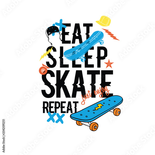 Fotografía Eat Sleep Skate repeat skating elements typography vector design