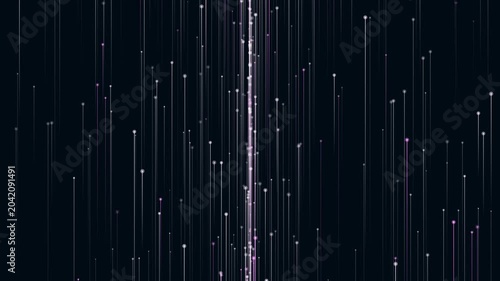 Light streaks and glowing lines rising vertically with purple and white shimmer on black background for digital data transfer and cinematic overlay.