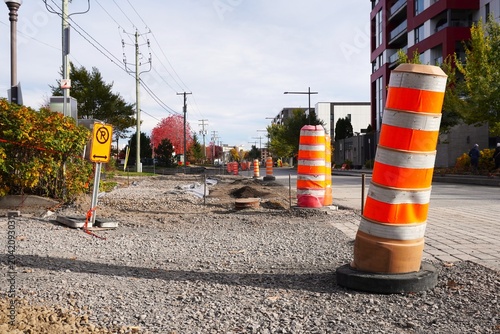 traffic cones on the road and construction