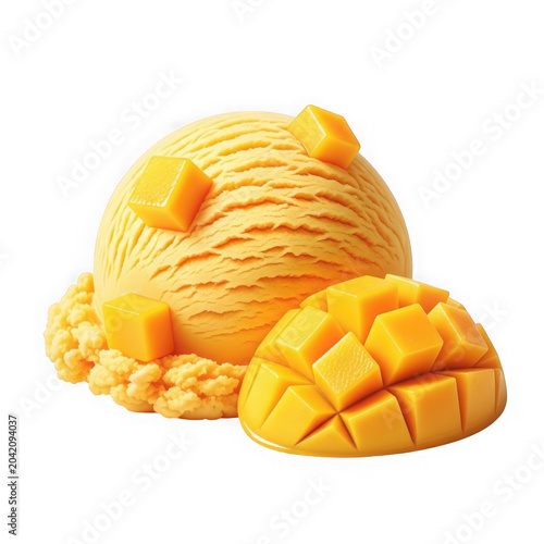 Vibrant yellow orange mango slices arranged in a circle isolated on a transparent background