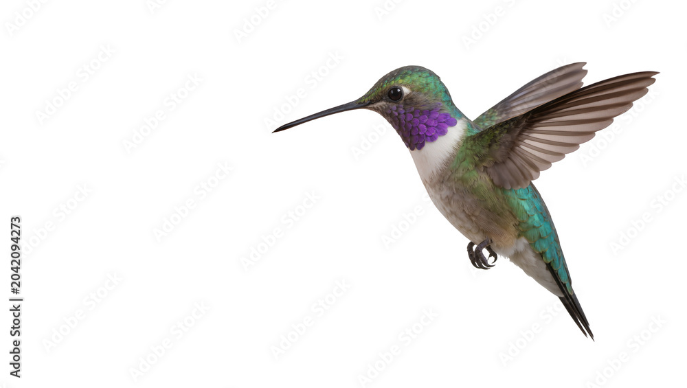 Fototapeta premium Hummingbird with iridescent green feathers and purple throat