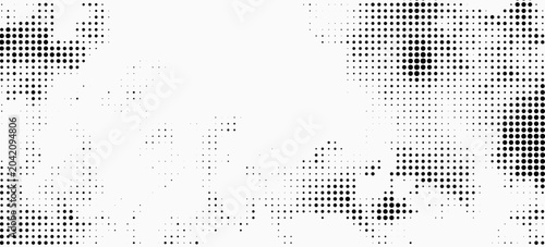 Abstract gray halftone corner wave pattern with fading dots on white background, smooth gradient motion texture, minimal modern digital geometric design composition