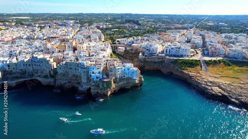 Polignano a Mare - Italy, Apulia - slightly descending circling aerial photograph