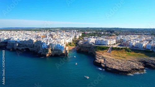 Polignano a Mare - Italy, Apulia - slightly downward descending aerial view