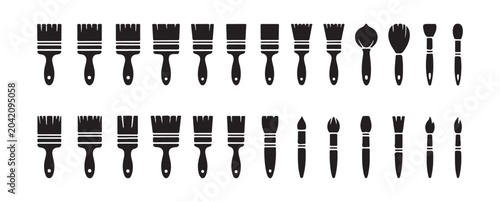 Tableau sur toile Collection of various paintbrush silhouettes for art and painting