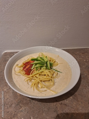 Homemade kongguksu, a korean cold soy milk noodles