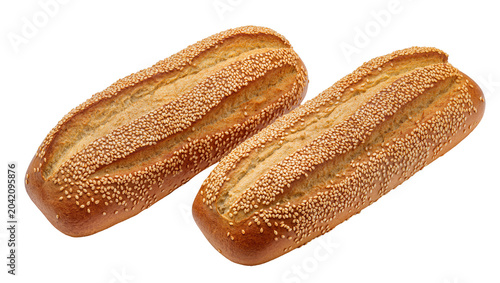 Tableau sur toile Two oblong loaves of bread covered with sesame seeds