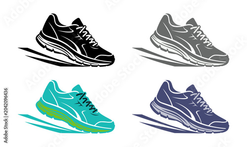 Принти на полотні running shoe sneaker icon set vector