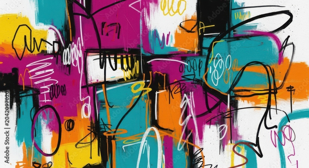 Obraz premium Vibrant Abstract Painting with Dynamic Urban Graffiti Style