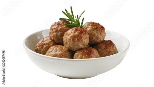 фотографія Bowl of cooked meatballs with rosemary sprig