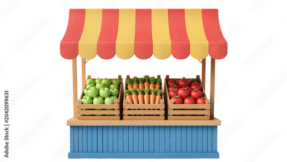 Naklejka premium Fruit and vegetable stand with apples carrots, and tomatoes
