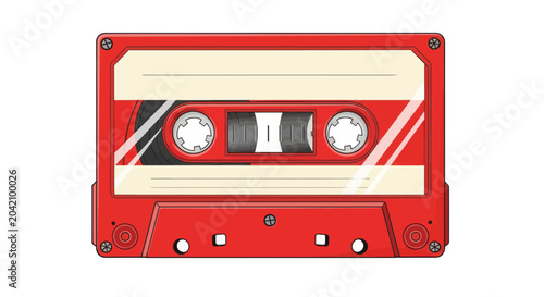 Valokuva Retro Red Cassette Tape Closeup.