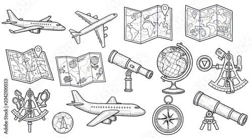 Φωτογραφία Travel icons and transportation symbols.