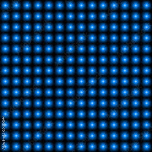 Blue glowing geometric floral pattern on black background, futuristic abstract vector texture