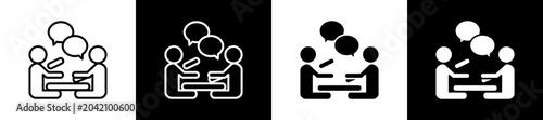 Foto Discussion Icon In Outline And Glyph Styles With Black And White Variations