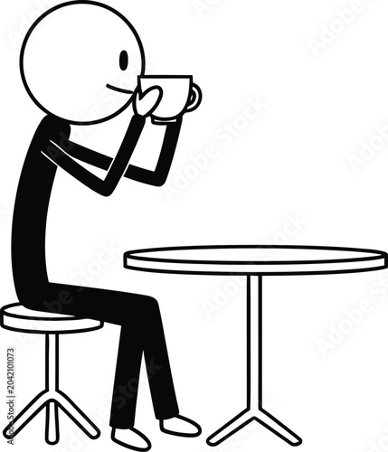 Stick figure enjoying a cup of coffee