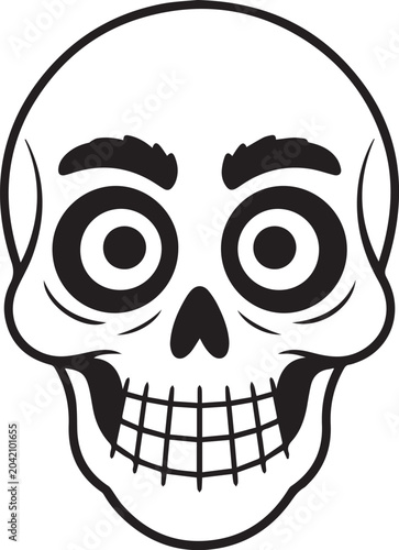 Fotografia Funny skull face with big eyes and eyebrows isolated on transparent background,