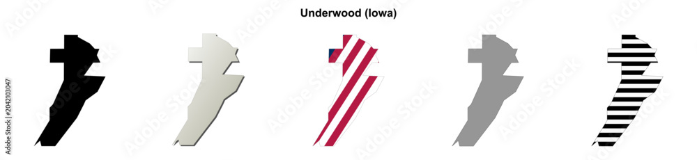 Fototapeta premium Underwood (Iowa) blank outline map set