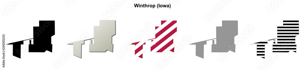 Fototapeta premium Winthrop (Iowa) blank outline map set