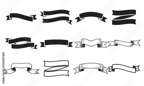 Vintage ribbon banners and blank scroll scrolls vector silhouette set