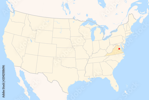 Locator Map of the County Caroline (Virginia, US) showing the Contiguous United States with the highlighted County